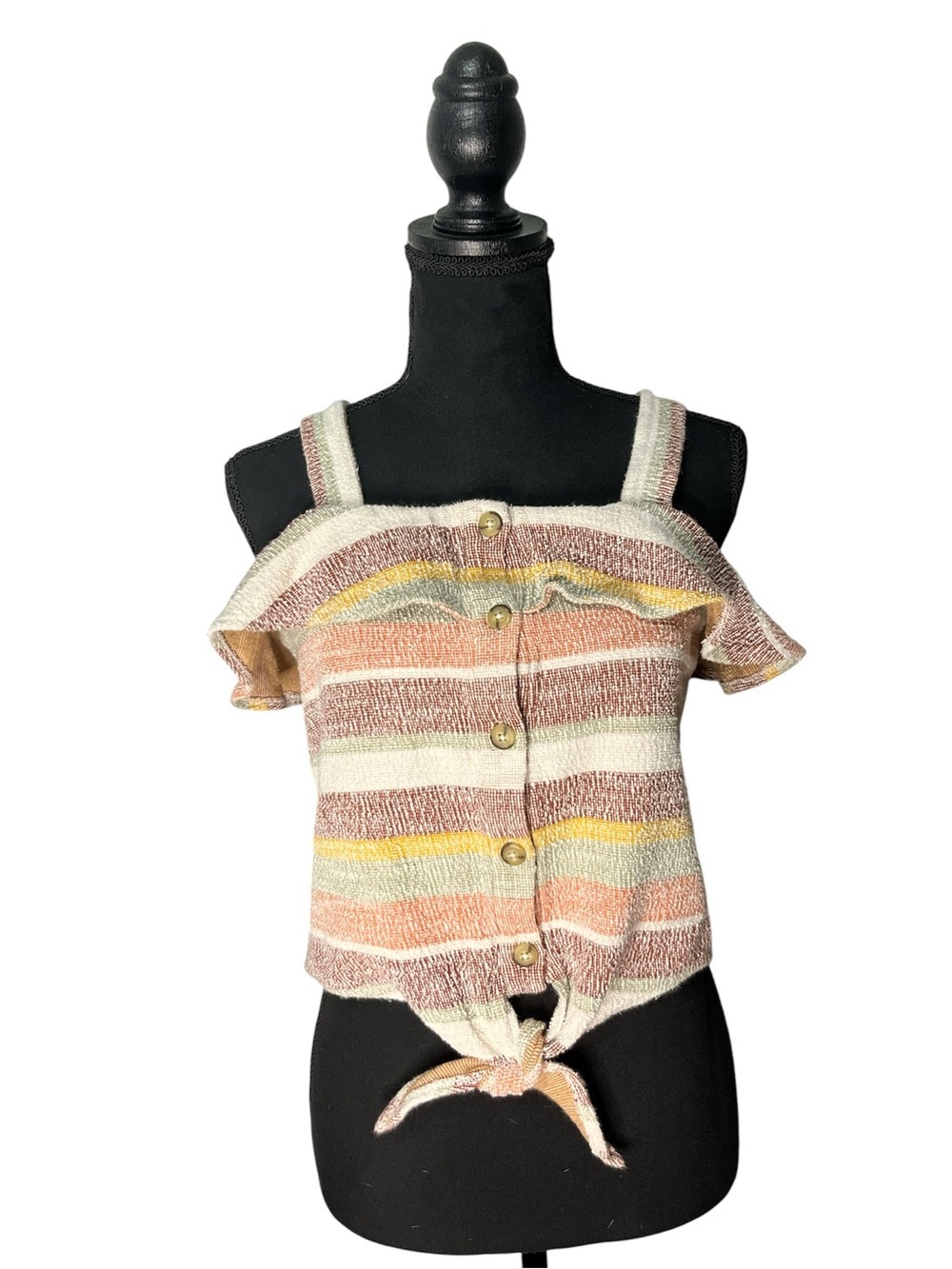 Madewell Texture & Thread 100% Cotton Stripe Tie Front Top Boho Festival Small
